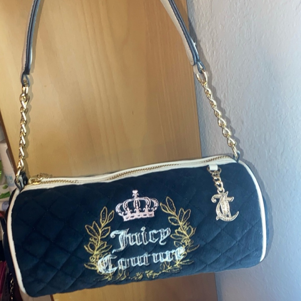 Juicy Couture Navy Quilted Shoulder Bag with Gold Accents